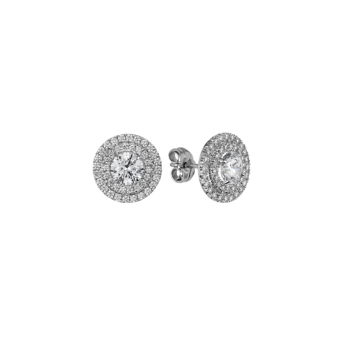 18K White Gold & .90ct Diamond Double Halo Studs-DEOCF3460 Product Image