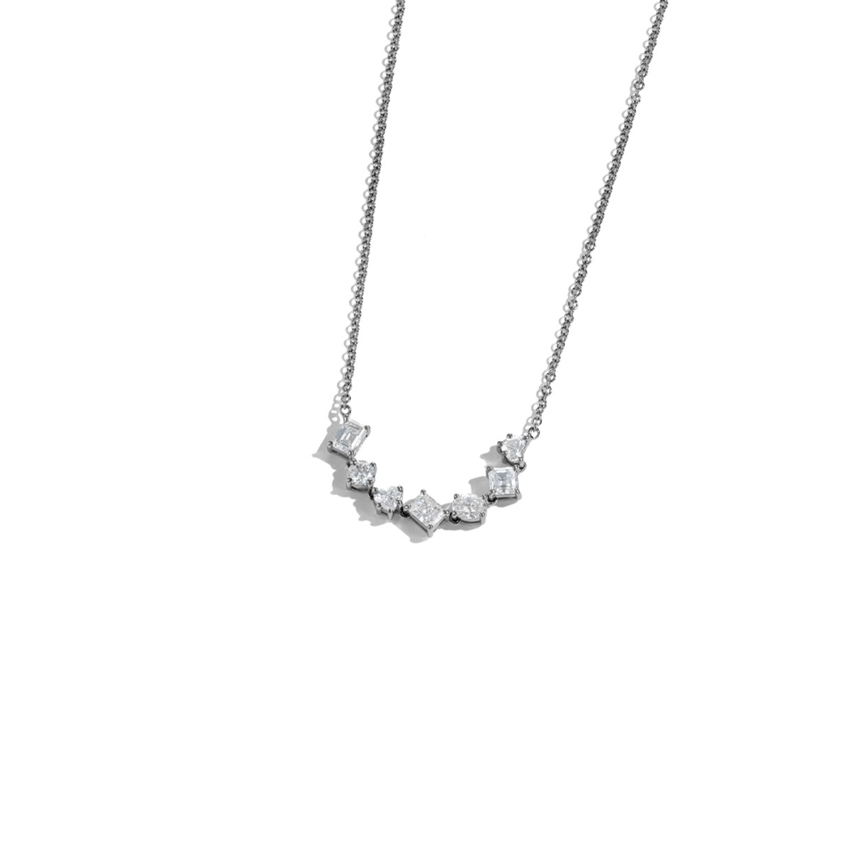 18k White Gold 1.06ct Mixed-Shape Diamond Bar Necklace-49163
