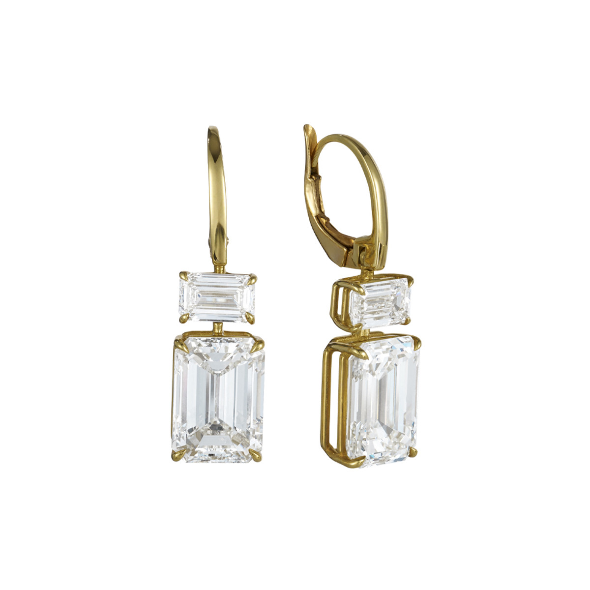 18K Yellow Gold 12.13 Emerald-Cut Diamond Drop Earrings-44002 Product Image