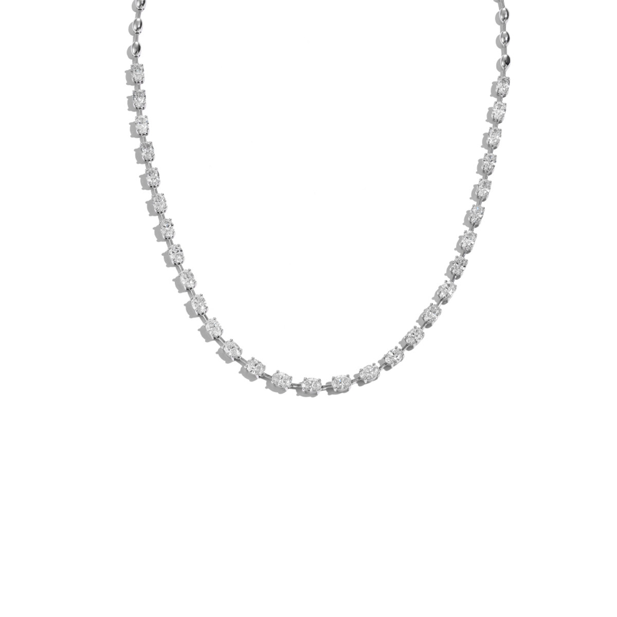 18k White Gold  5.76ct Oval East West Diamond Bar Necklace-35655