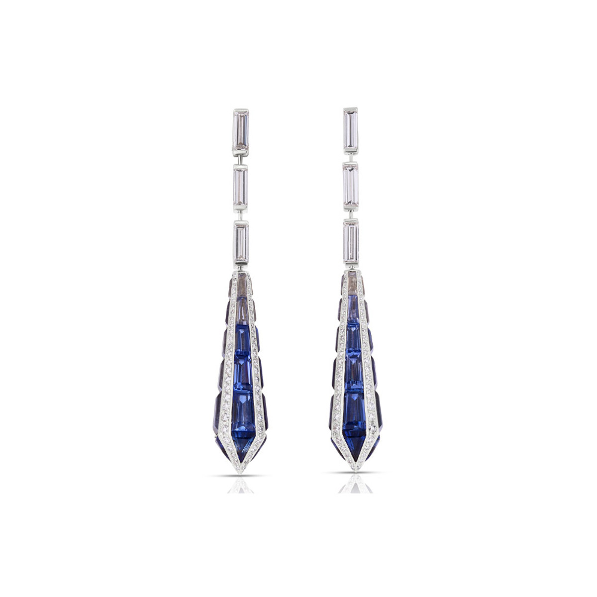 Hyde Park Collection 18K White Gold Sapphire and Diamond Drop Earrings-61610 Product Image