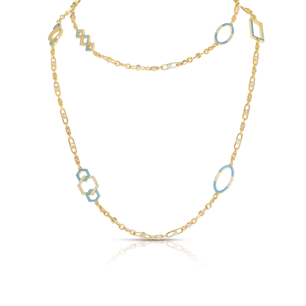 Hyde Park Collection 18K Yellow Gold Diamond & Enamel Station Necklace-62454