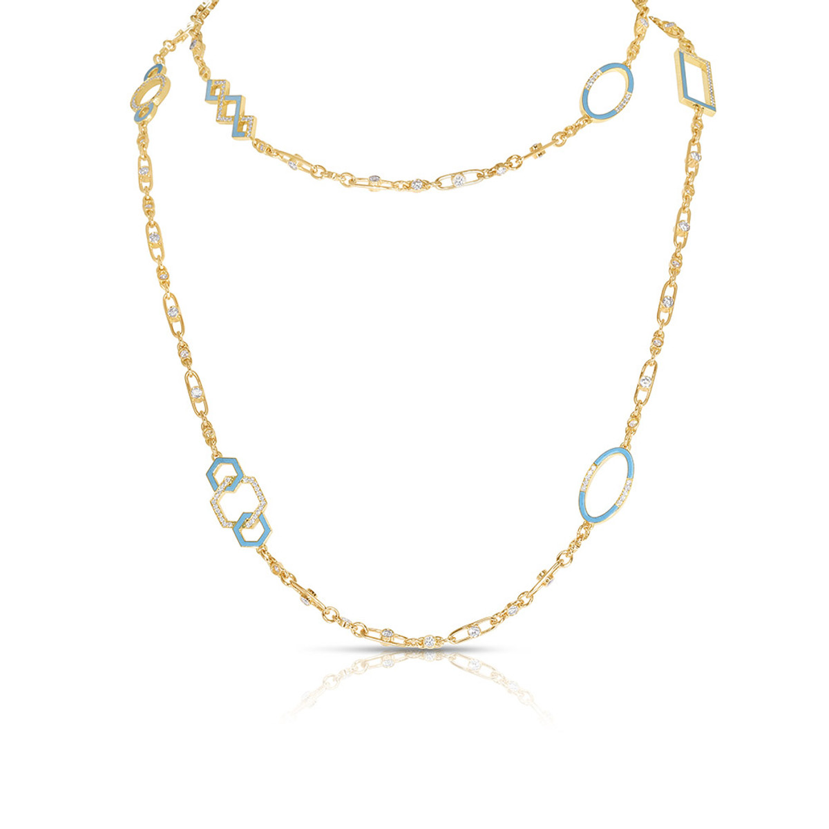 Hyde Park Collection 18K Yellow Gold Diamond & Enamel Station Necklace-62454 Product Image
