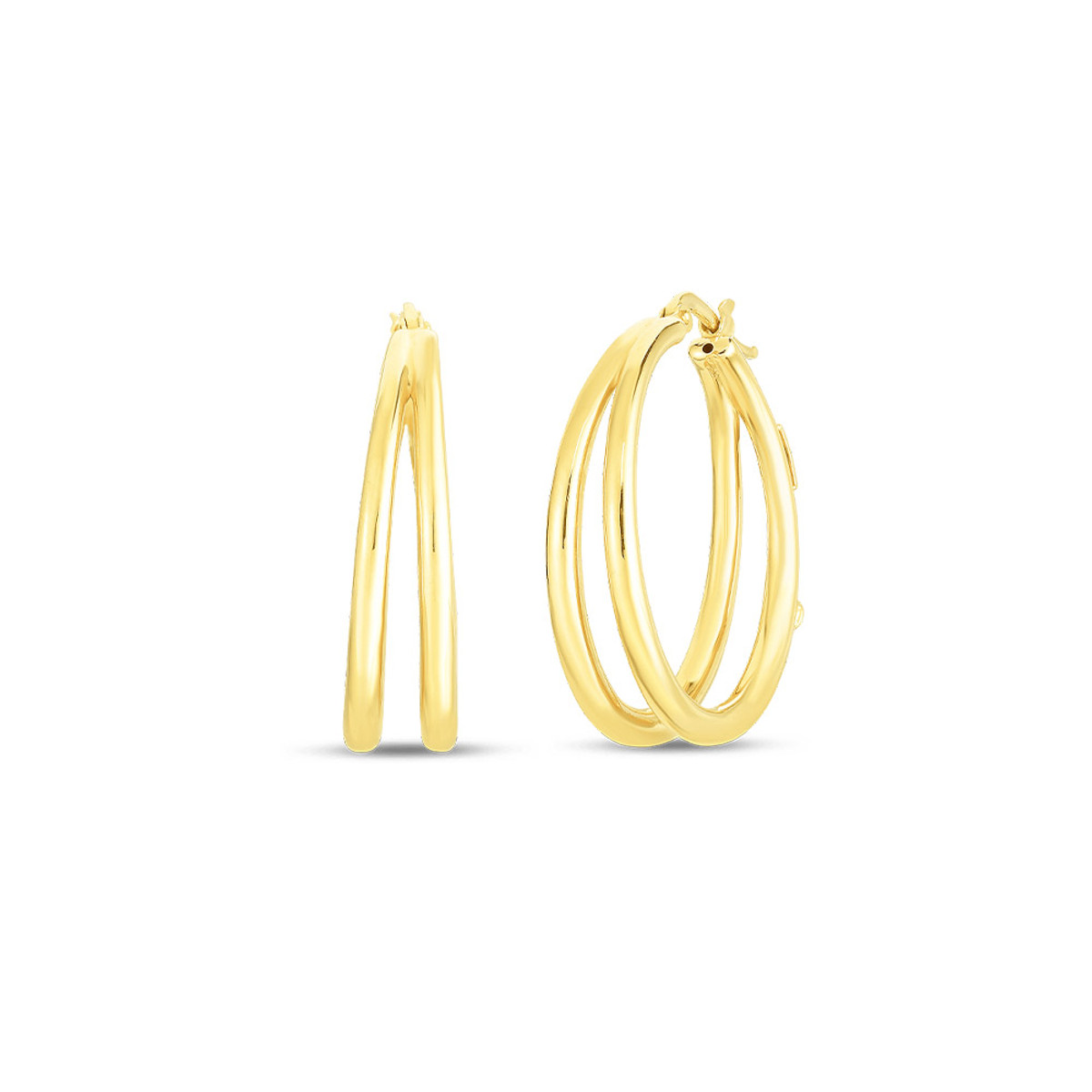 Roberto Coin 18K Yellow Designer Gold Graduated Thin Double Hoop Earrings-61505