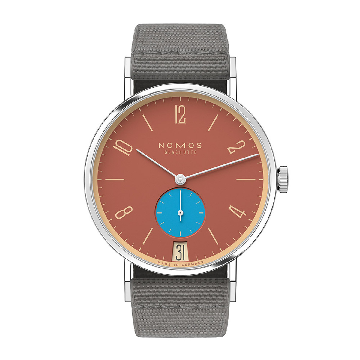 NOMOS Glashütte Tangente 38 Date Ziegelblau Ref. 179.S27-65858 Product Image