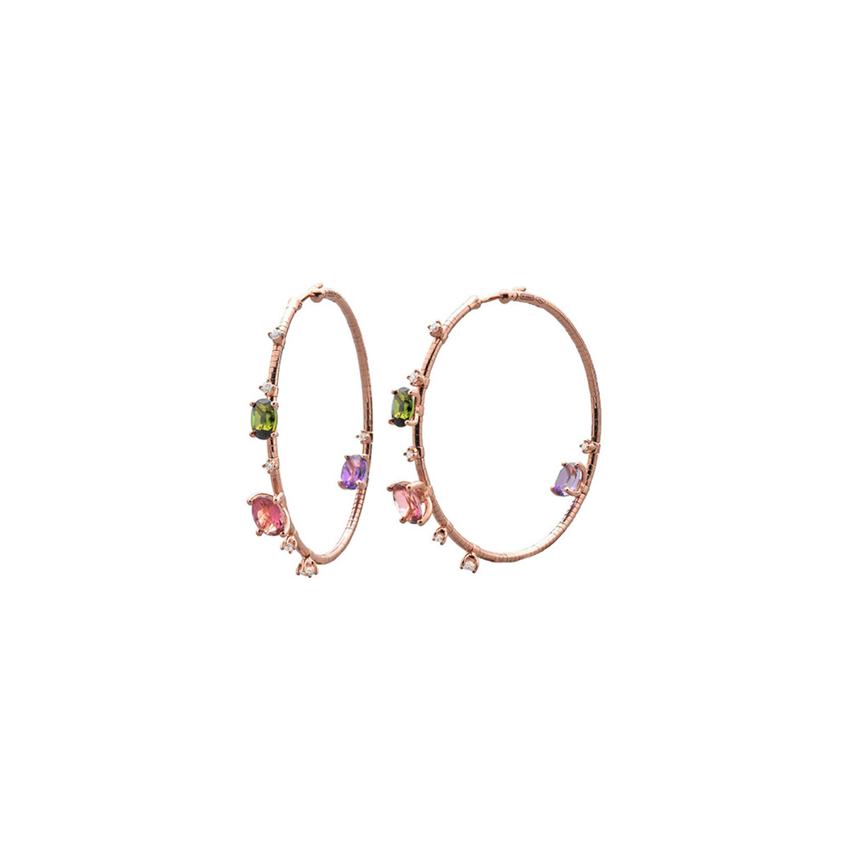 18KY & TITANIUM DIAMOND, AMETHYST, AND TOURMALINE HOOP EARRINGS-67265 Product Image