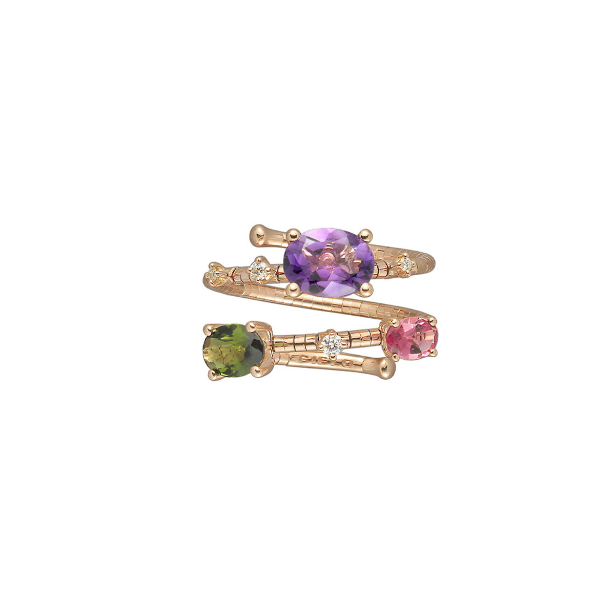 Mattia Cielo 18K Rose Gold 2 Row  Amethyst, Diamond and Tourmaline Ring-67271