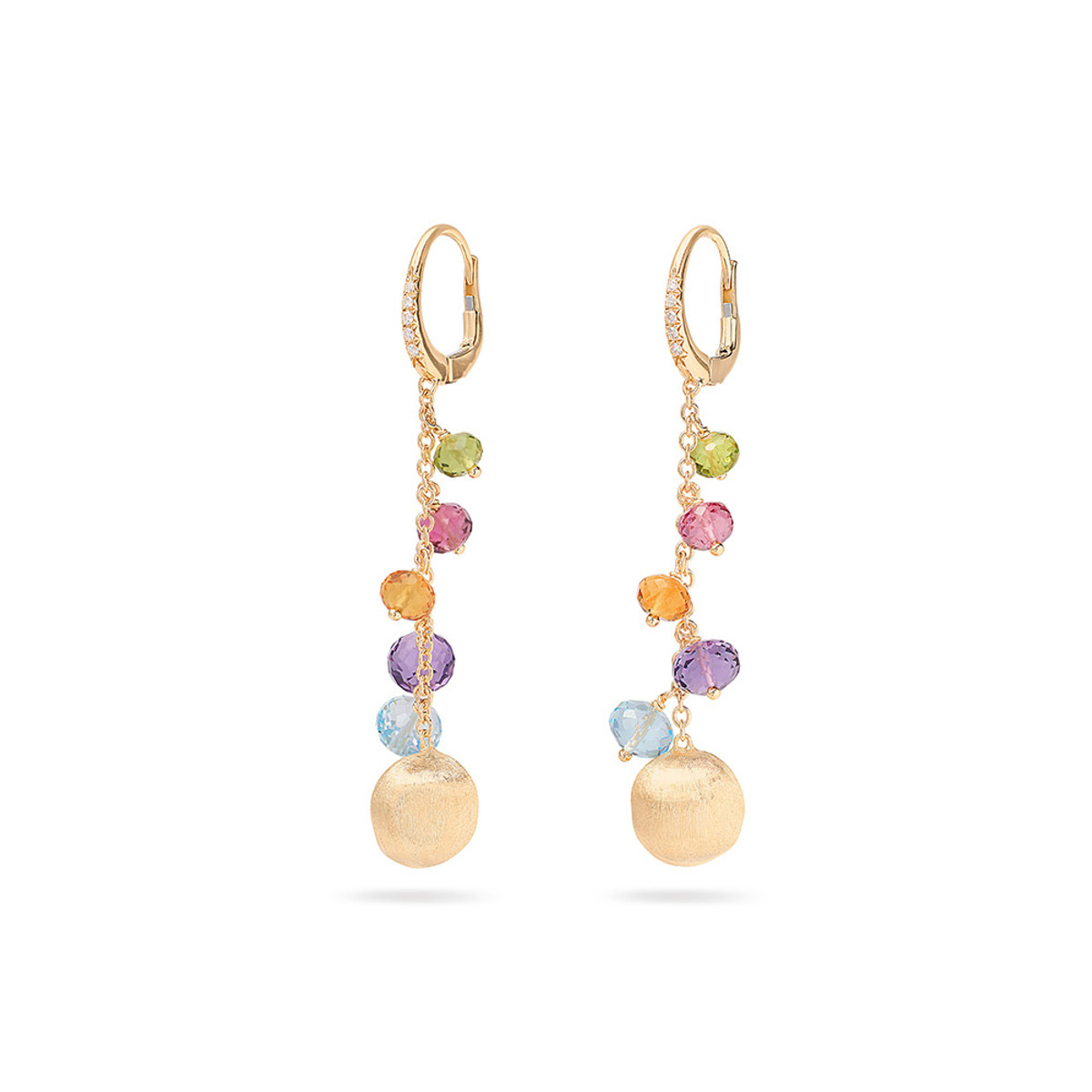 Marco Bicego Africa Collection 18K Yellow Gold Mixed Gemstone Long Drop Earrings-61188