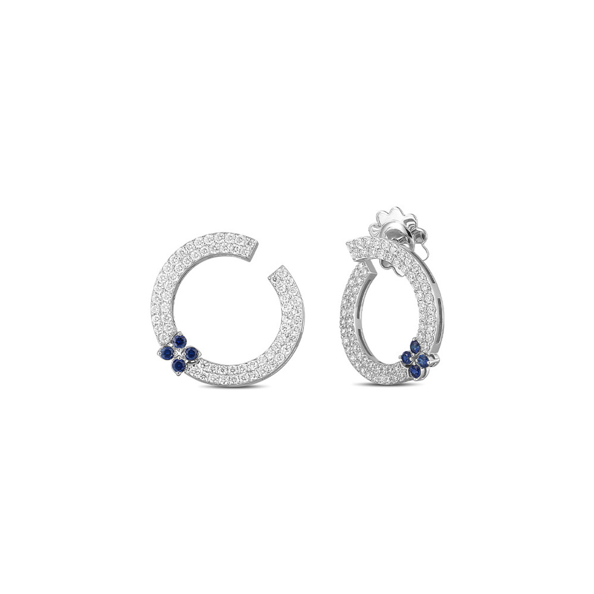 Roberto Coin 18K White Gold Love in Verona Diamond and Blue Sapphire Circle Earrings-57365