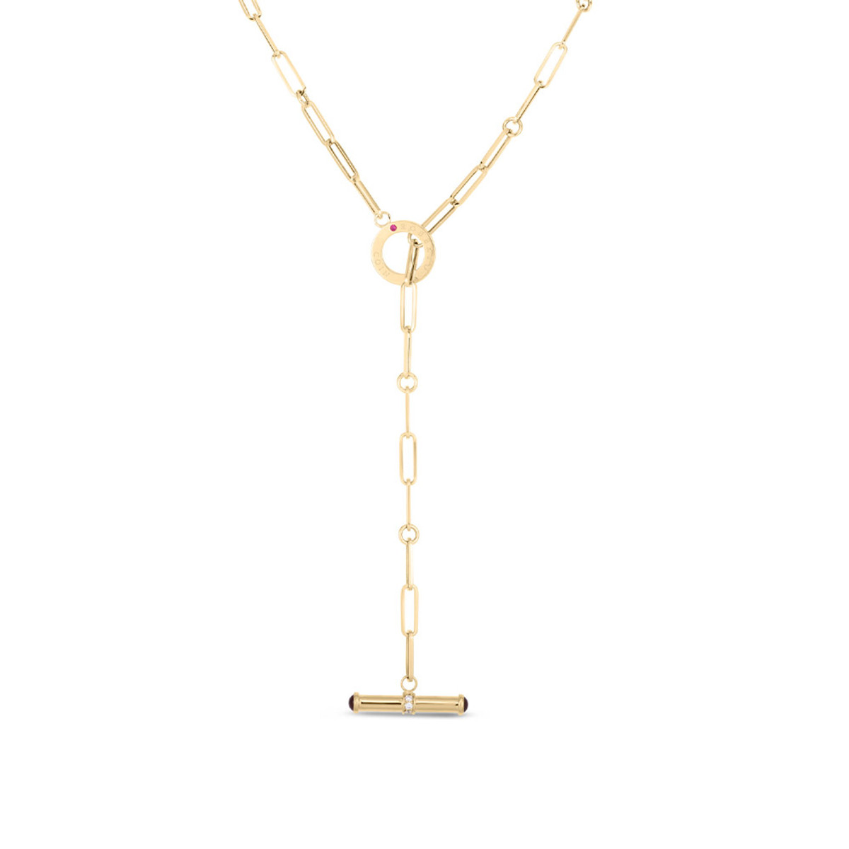 Roberto Coin 18K Yellow Gold Paperclip Chain W. Diamond Accent Toggle Closure-61515