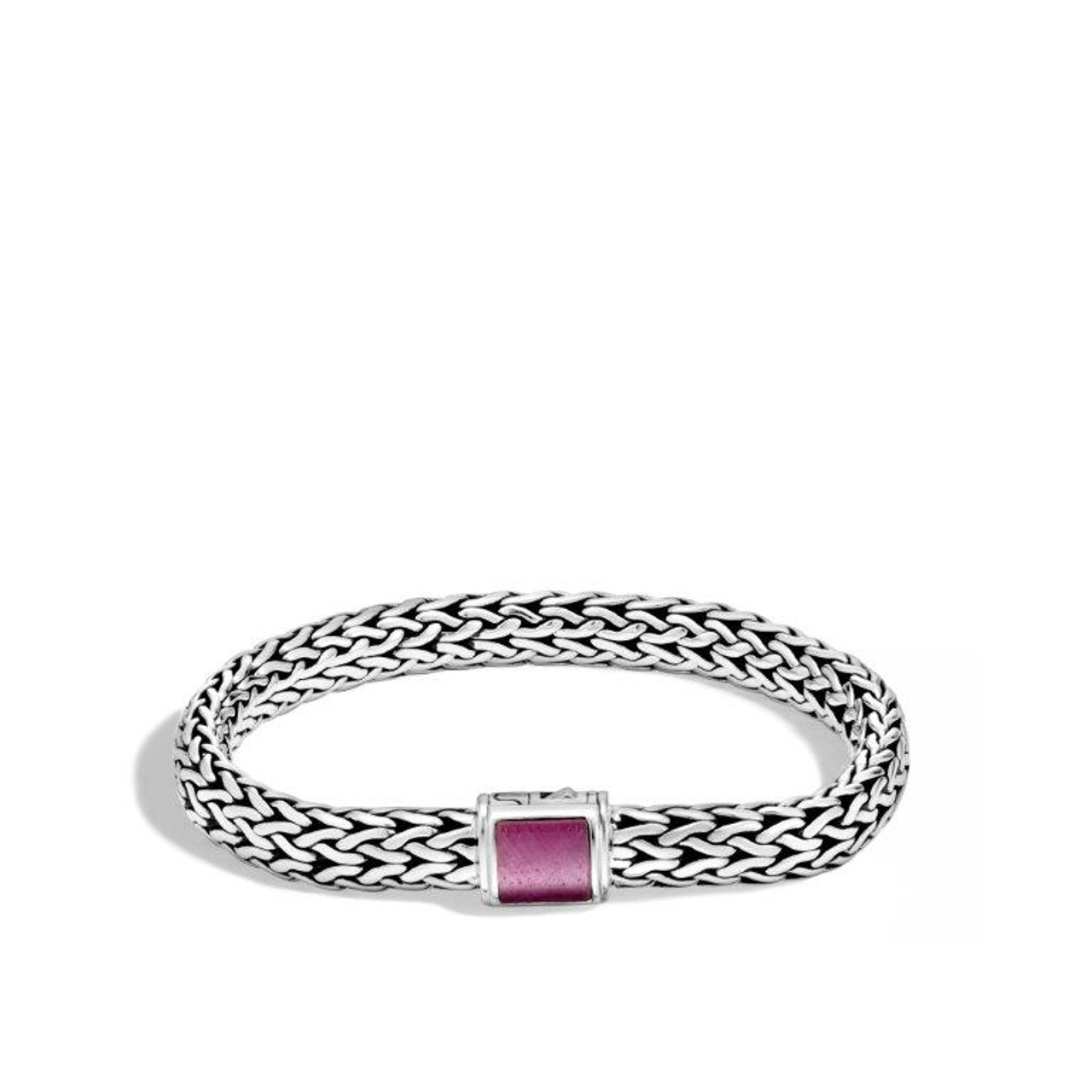 John Hardy Chain Sterling Silver Indian Ruby Bracelet