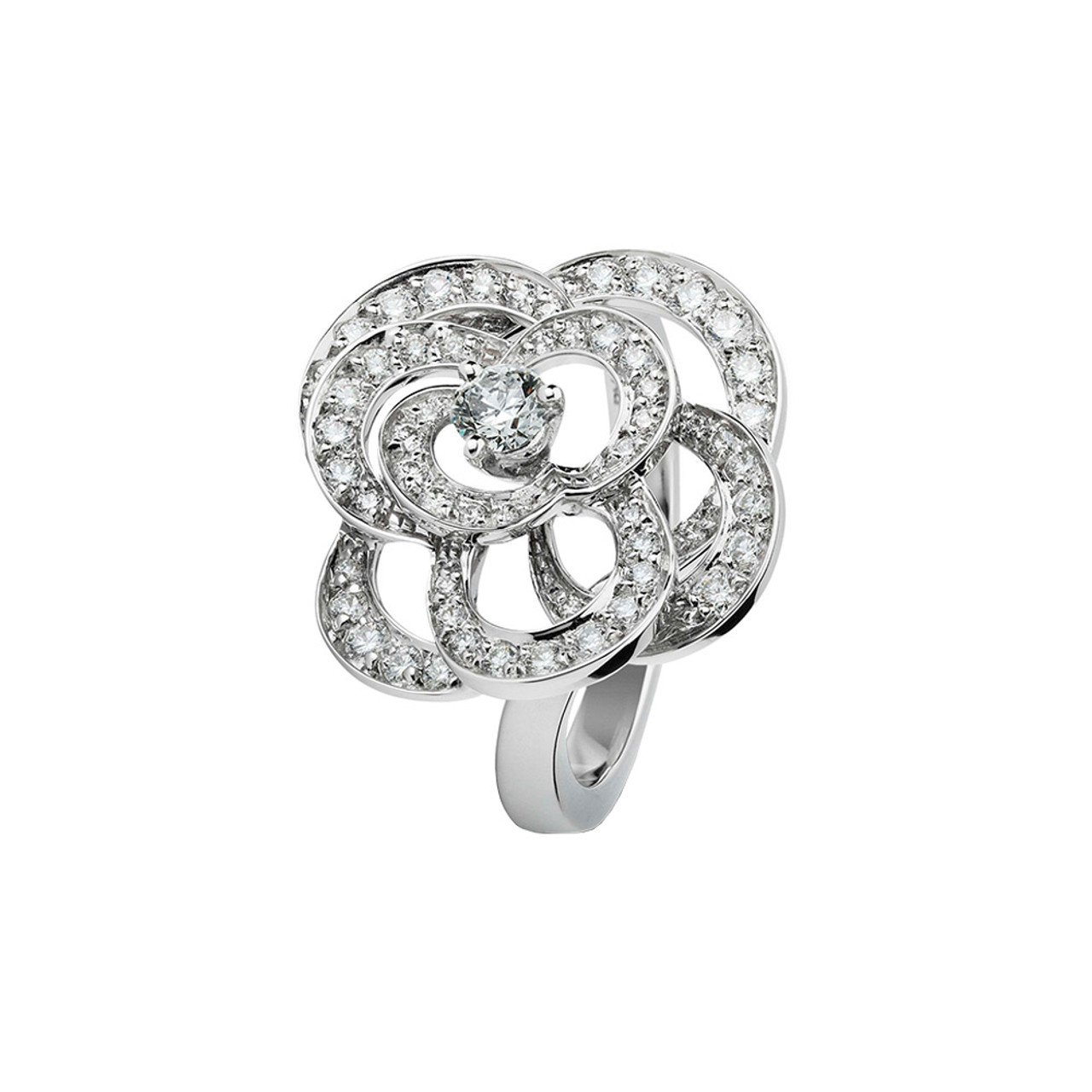 Chanel 18K White Gold Camelia Diamond Ring-29630 - Hyde Park Jewelers