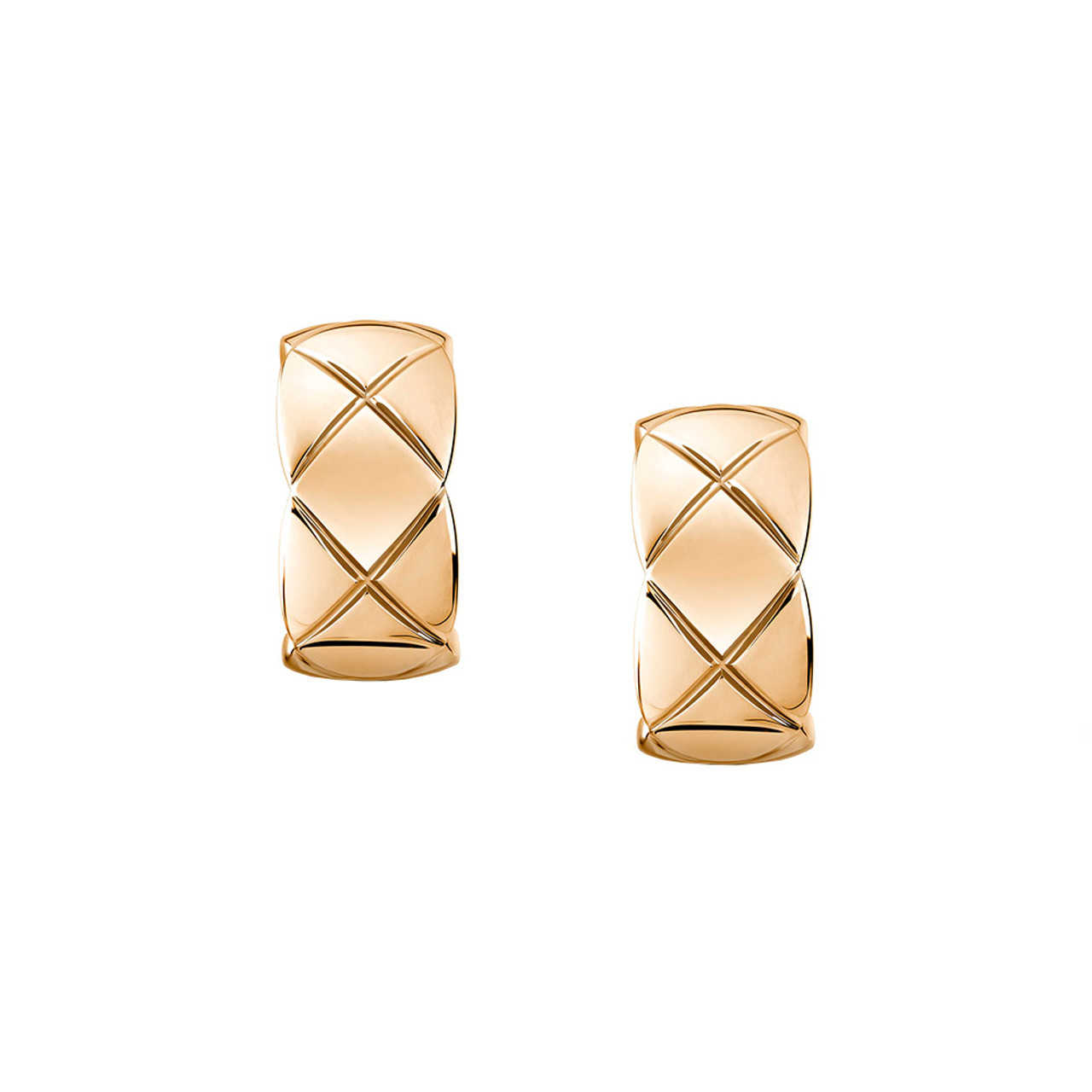 Chanel Coco Crush 18K Beige Gold Quilted Earrings-JER181705