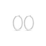 Hyde Park Collection 18K White Gold Diamond Oval Hoop Earrings-38884 Product Image