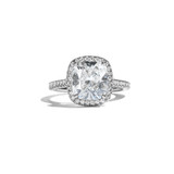 Henri Daussi 18k White Gold 4.01Cushion Diamond Halo Engagement Ring-39892