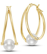 Hyde Park Collection 14K Yellow Gold Pearl Hoop Earrings-58546 Product Image