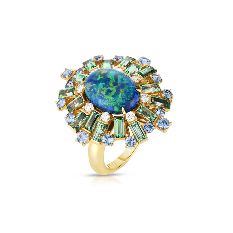 Hyde Park Collection 18K Yellow Gold Opal, Tsavorite, Sapphire and Diamond Ring-46979