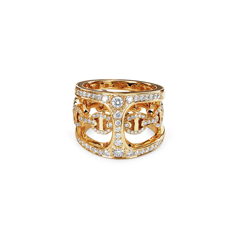 Hoorsenbuhs 18K Yellow Gold Phantom Clique Diamond Antiquated Tri-Link Ring-57488