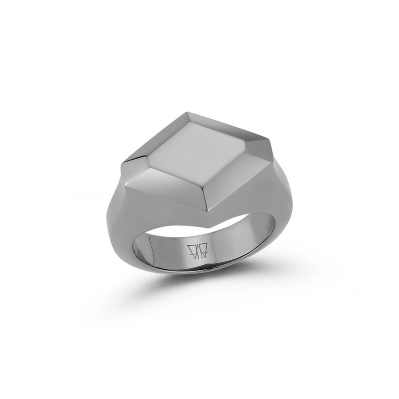 Walters Faith Quentin Sterling Silver and Black Rhodium Faceted Hexagon Signet Ring- Size 8.5-56159