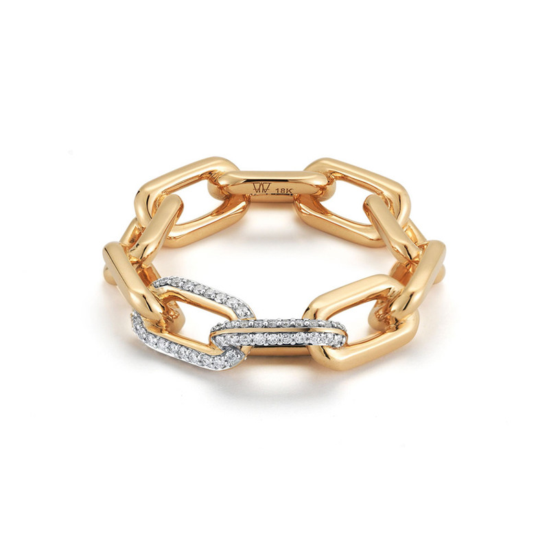 Walters Faith Saxon 18K Yellow Gold Double Diamond Large Chain Link Ring, Size 6.5-56170