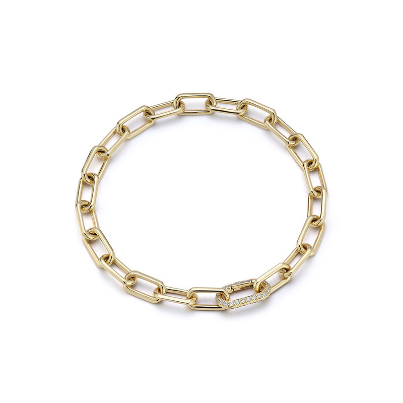 Walters Faith Clive 18K Yellow Gold Chain Link Bracelet with All Diamond Lobster Clasp-56175