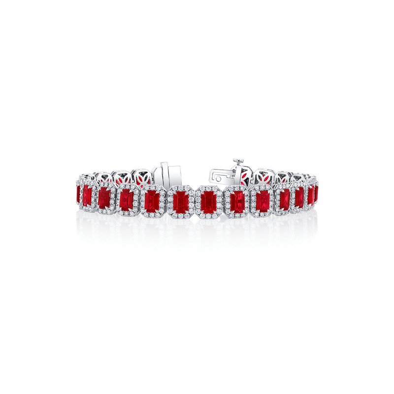 Hyde Park Collection 18K White Gold Ruby and Diamond Line Bracelet-57729