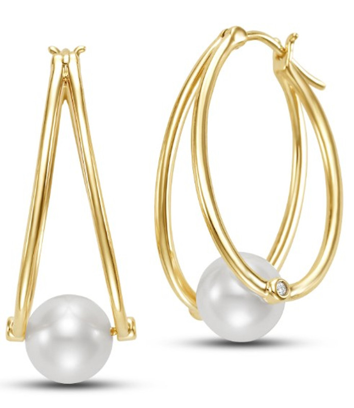 Hyde Park Collection 14K Yellow Gold Pearl Hoop Earrings-58546