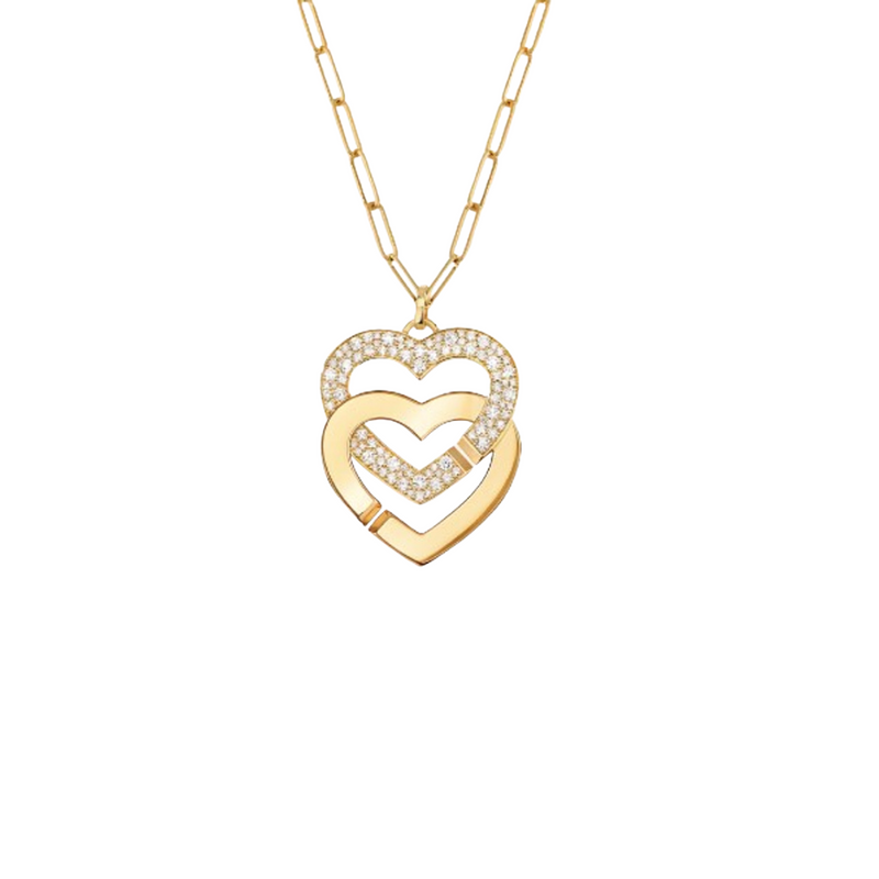 Dinh Van 18K  Yellow Gold Double Coeurs R27 Pendant on Chain-60464