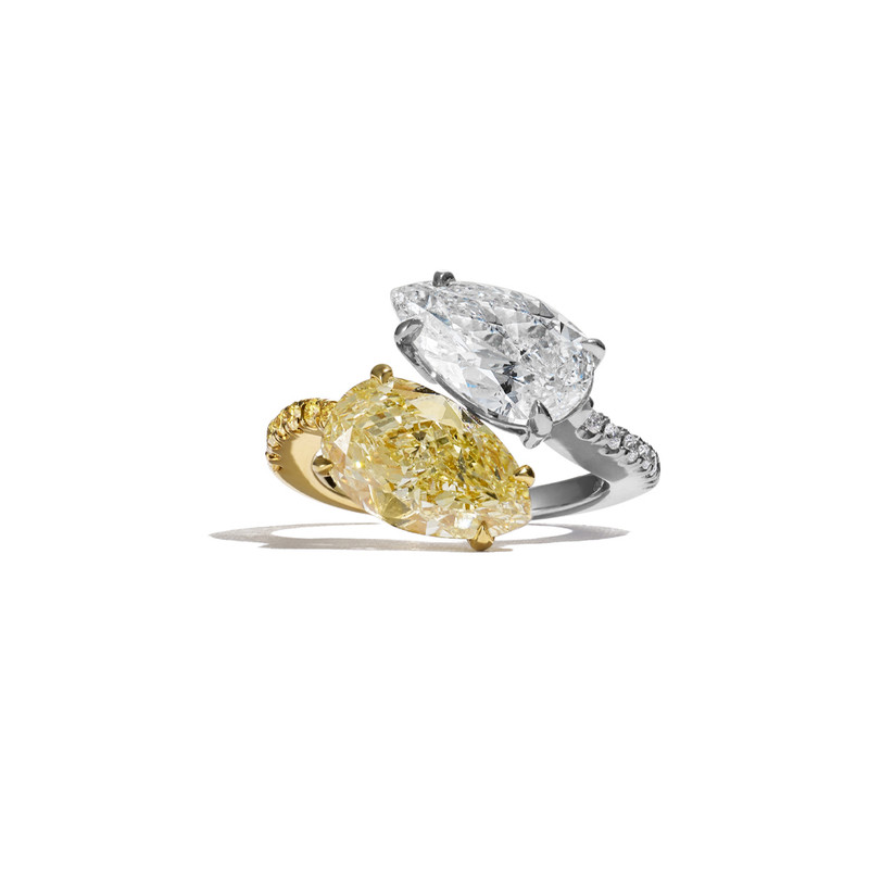 Hyde Park Platinum 6.79ct Pear Shaped Yellow & White Diamond Bypass Ring-DCCT2019