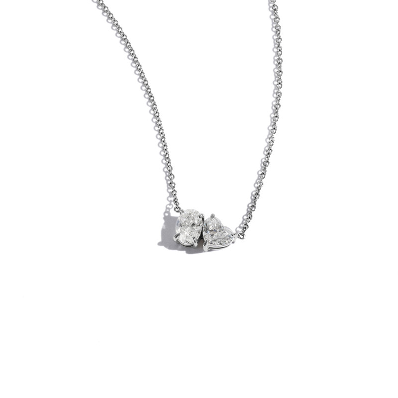 Hyde Park 18k White Gold Twin 1.40ct Heart-Shaped and Oval Diamond Necklace-49155