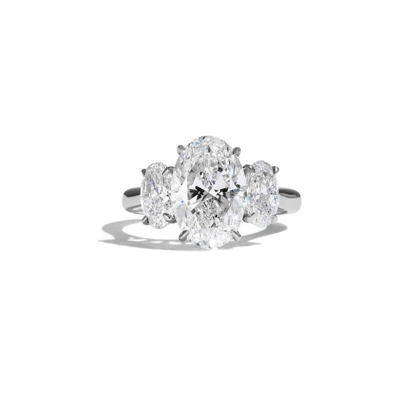 PLATINUM HYDE PARK 3.50CT OVAL THREE STONE ENGAGEMENT RING-49023