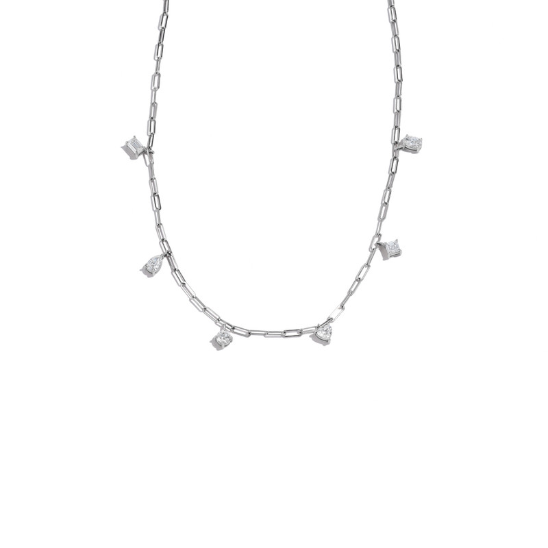 18k White Gold 1.83ct Mixed Diamond Charm Necklace-35533