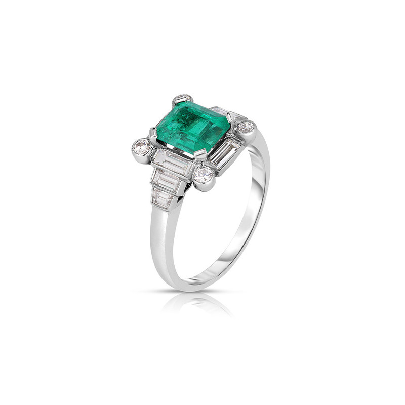 Hyde Park Collection Platinum Emerald and Diamond Ring-61612