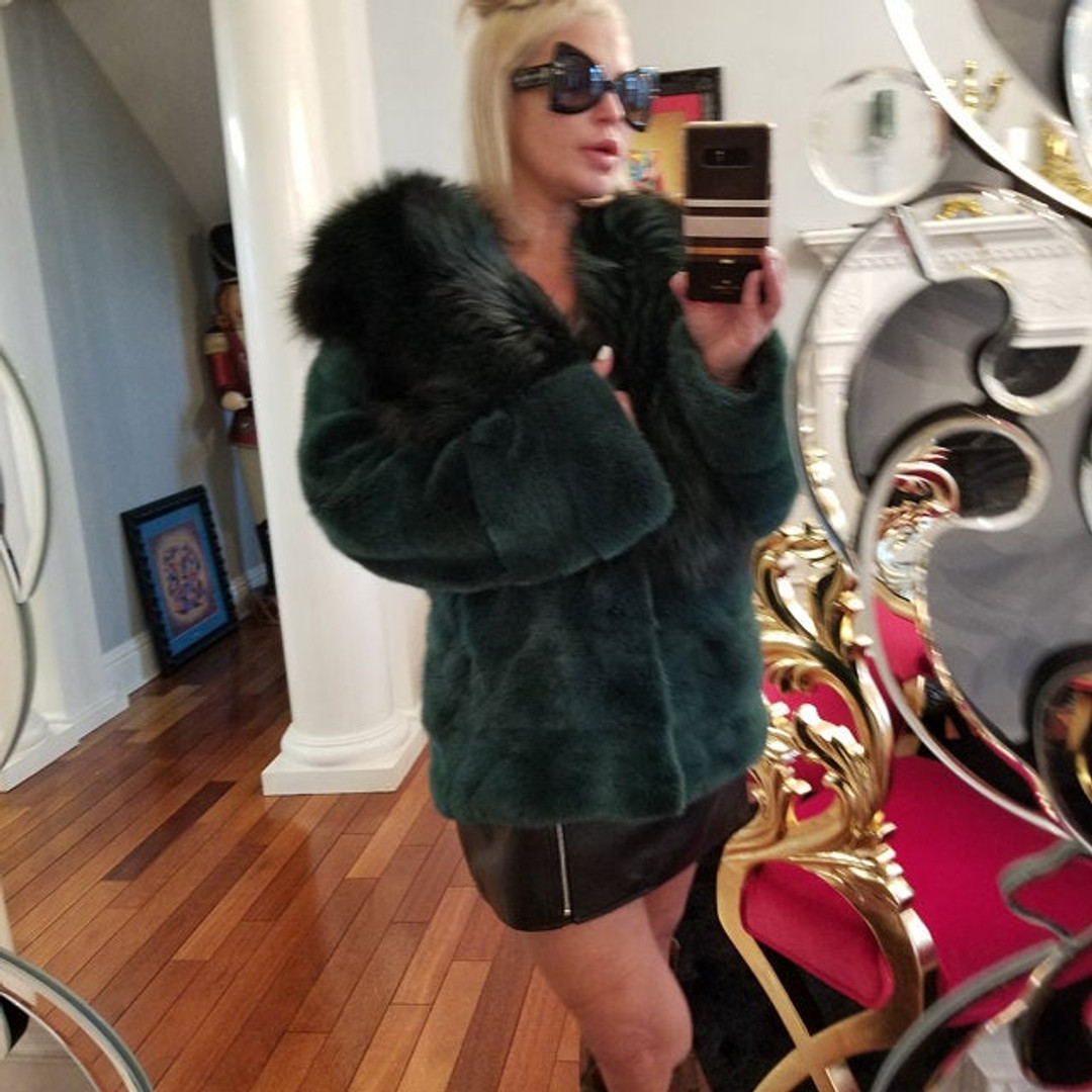 Emerald Green Mink fur coat With Fox collar Emerald Green Mink fur coat With Fox collar