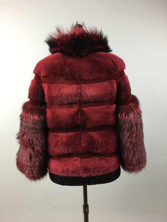 MOONBAT FUR レッドフォックス リアルファーコート なめし柔らか Red Mink Fur Coat With Fox Sleeves and Collar | SKANDINAVIK FUR