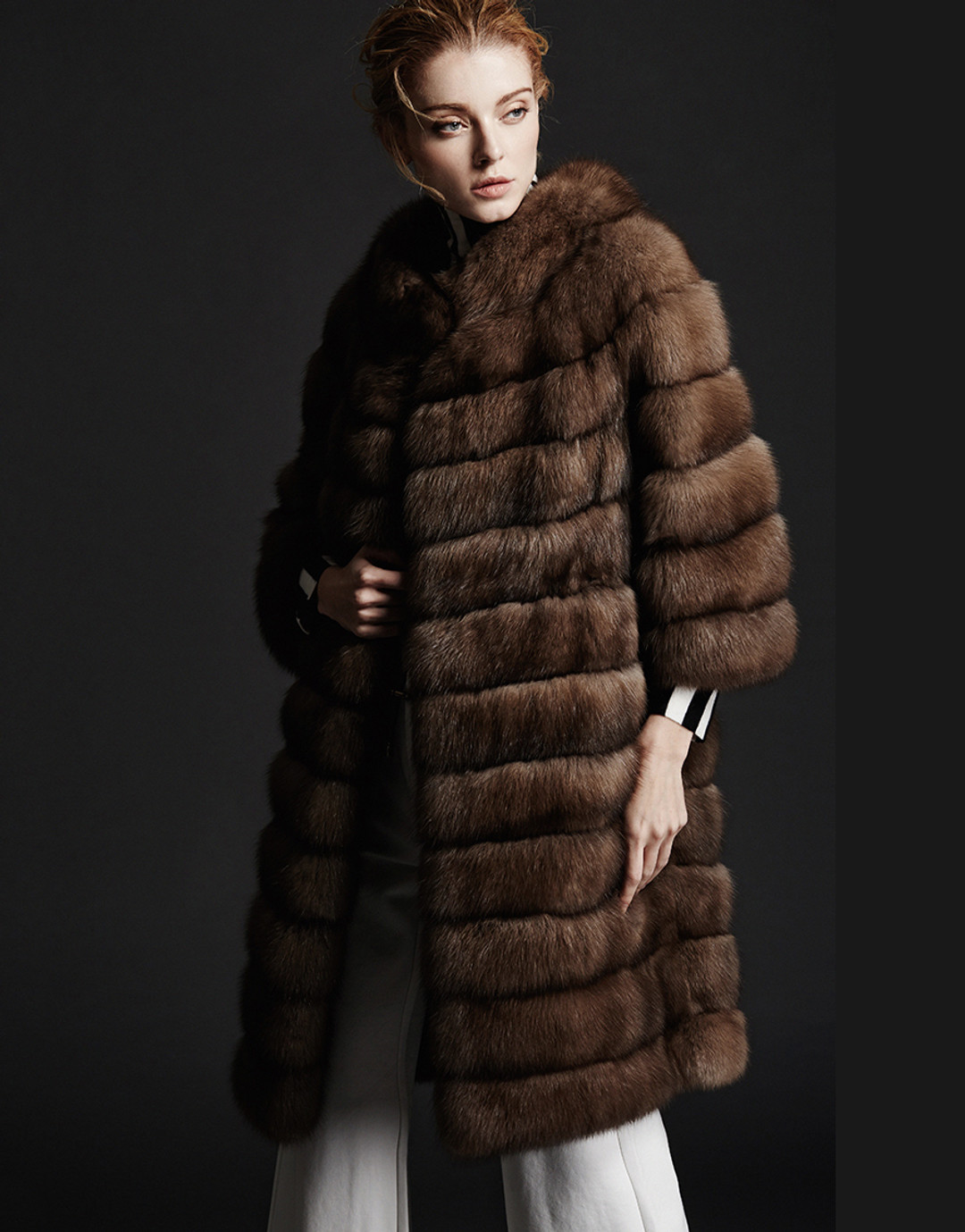 Round Collar Sable Fur Coat