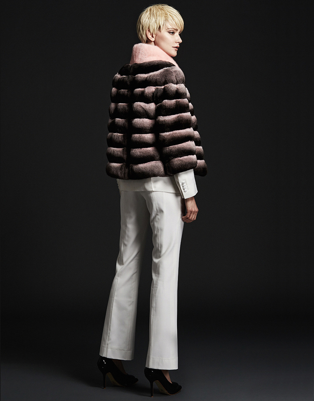 Pink Chinchilla Fur Jacket short sleeves