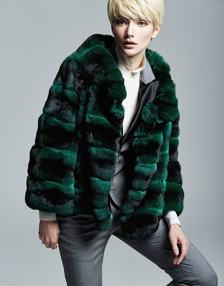Emerald Green Chinchilla Fur Jacket | SKANDINAVIK FUR