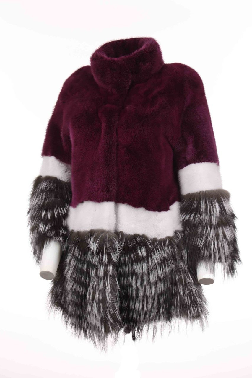 Purple White Silver Mink Fox Fur Coat