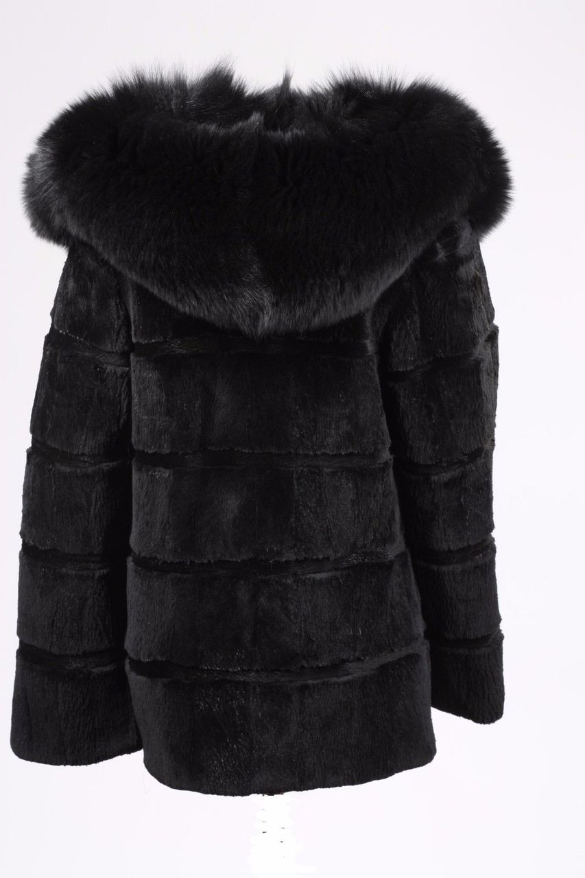 Black Sculpted Beaver Fur Jacket Hooded | SKANDINAVIK FUR