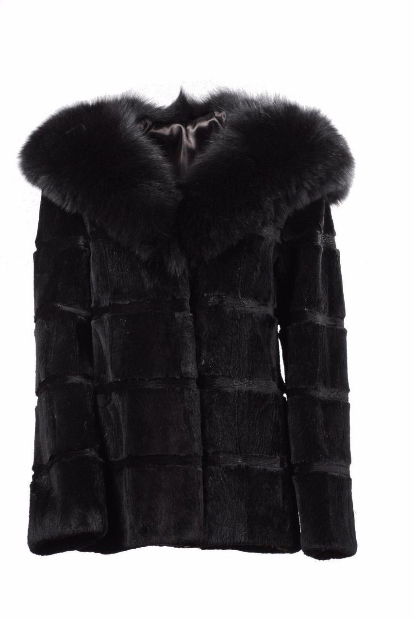 Black Sculpted Beaver Fur Jacket Hooded | SKANDINAVIK FUR