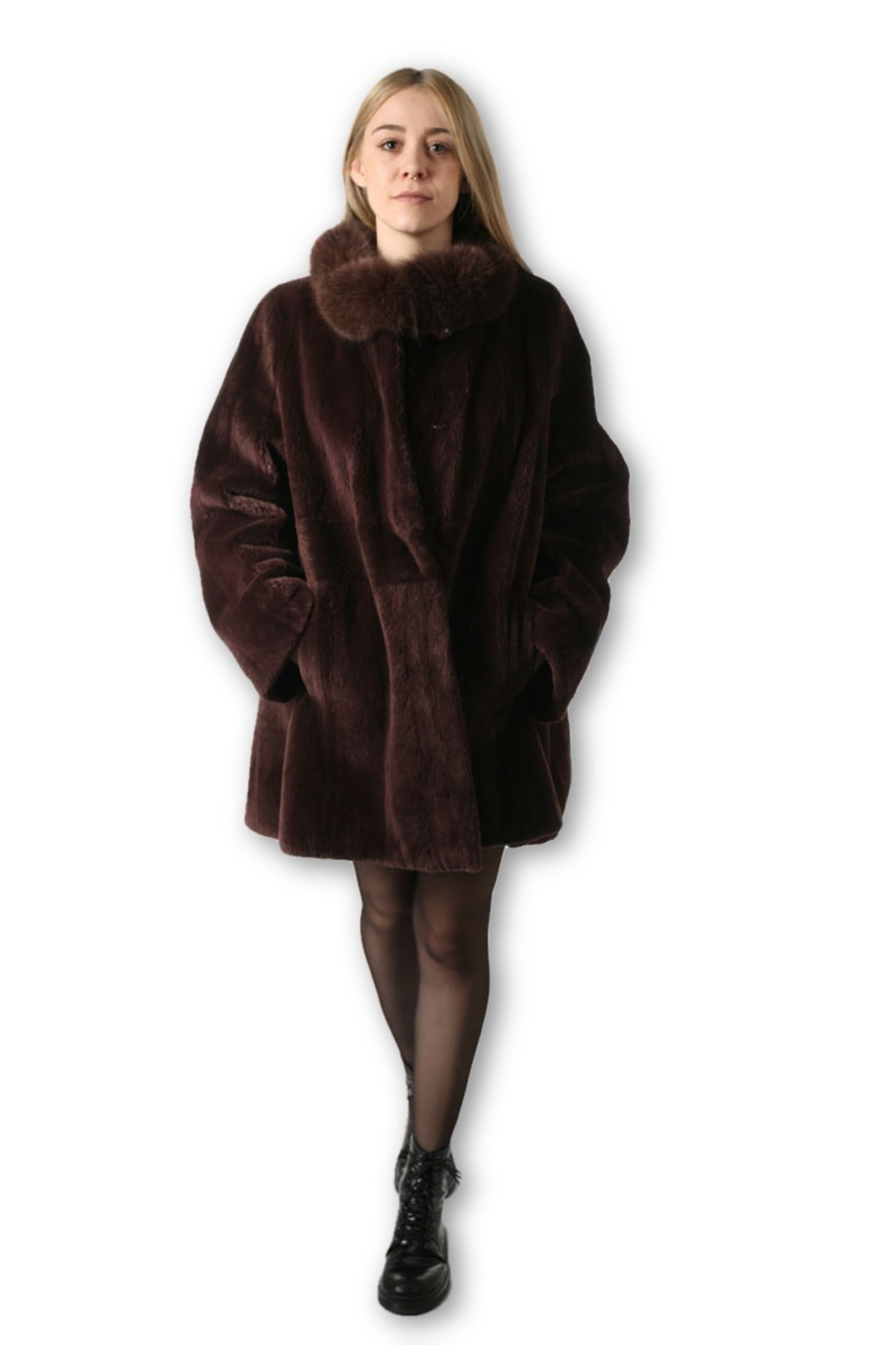 Purple Beaver Fur Coat Fox Collar Purple Beaver Fur Coat Fox Collar
