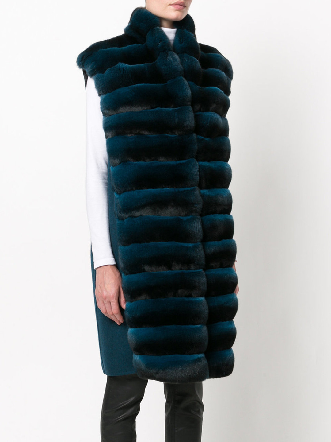 long green chinchilla vest fastened with snaps long green chinchilla vest fastened with snaps