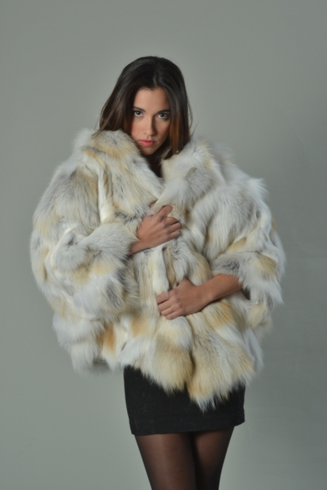 Golden island Fox Fur Cape with hood