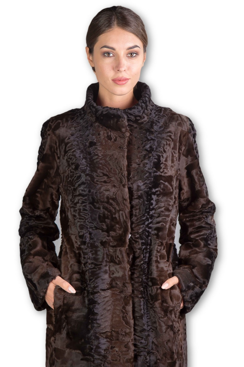 Brown Broadtail Lamb Fur Coat Angelique | SKANDINAVIK FUR
