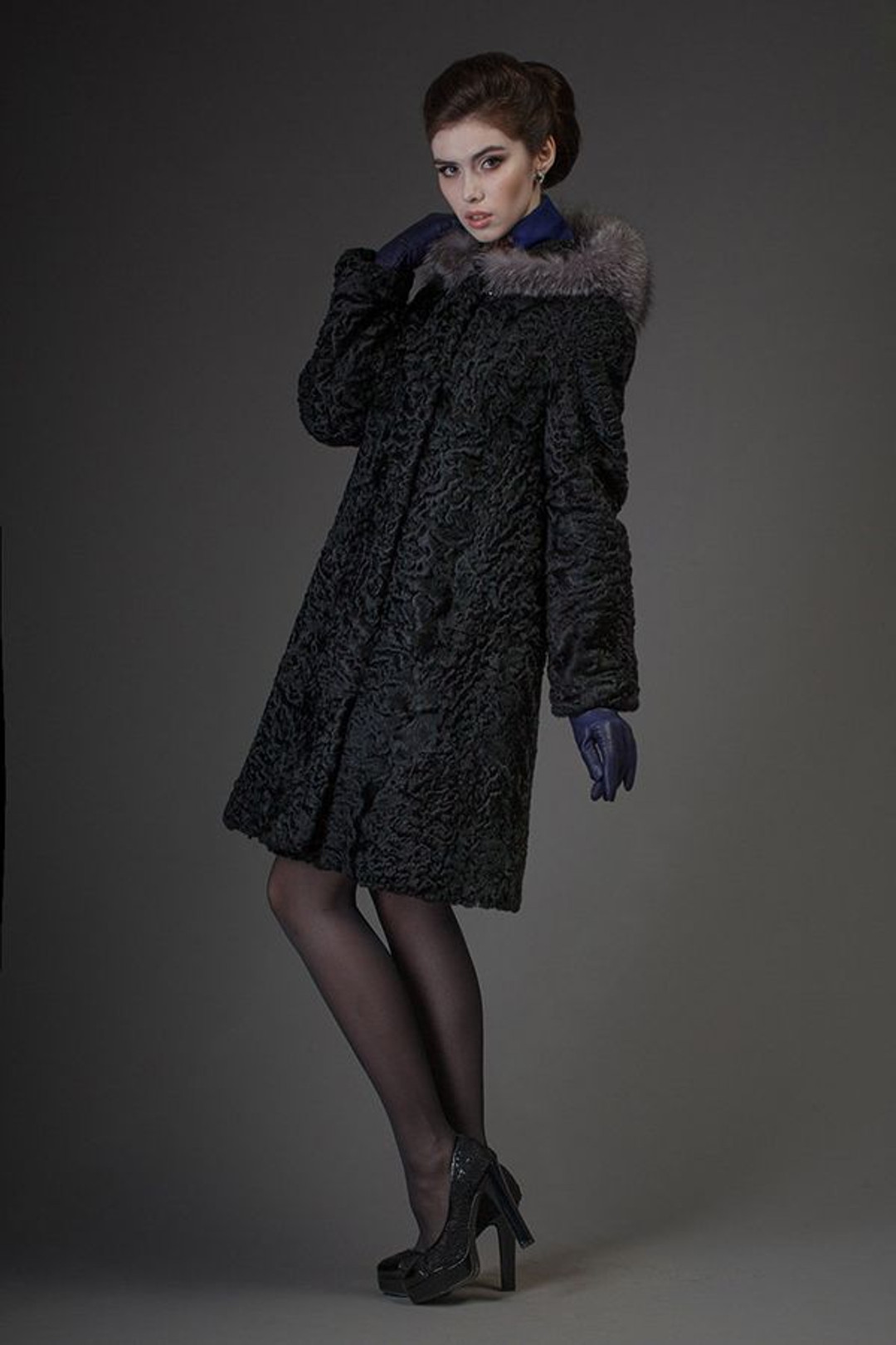 Hooded Black Persian Lamb Bridgitte Hooded Black Persian Lamb Bridgitte