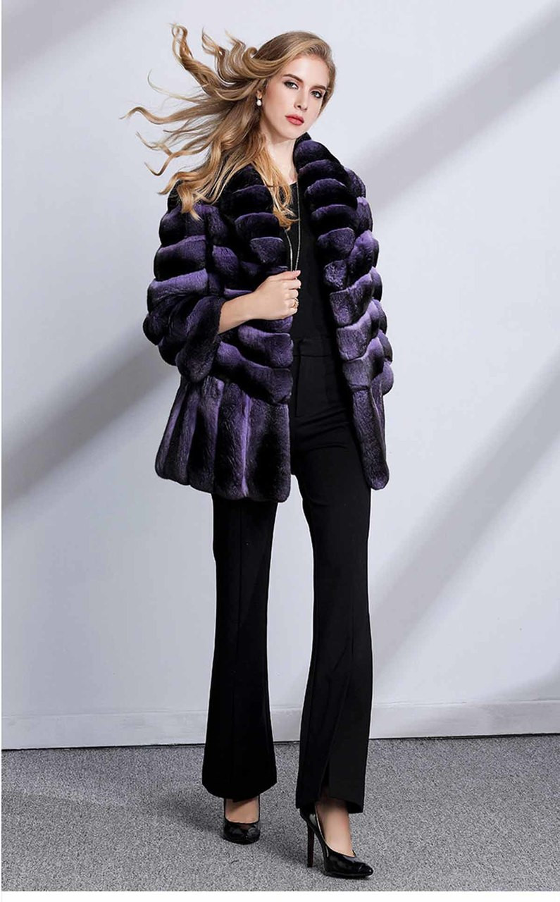 Purple Chinchilla Fur Coat Wide Bottom Sweep Josephine