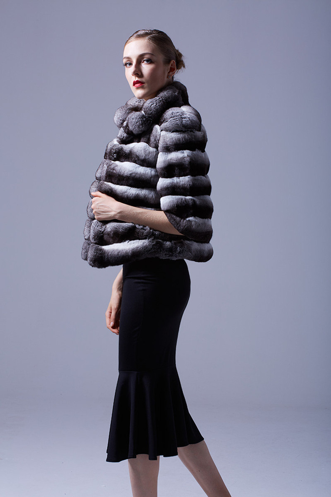 Short Chinchilla Jacket with Short Sleeves  Arya Short Chinchilla Jacket with Short Sleeves  Arya