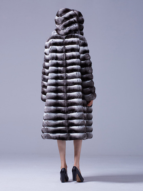 Long Chinchilla Coat Hooded 3/4 Length Anne-Marie | SKANDINAVIK FUR