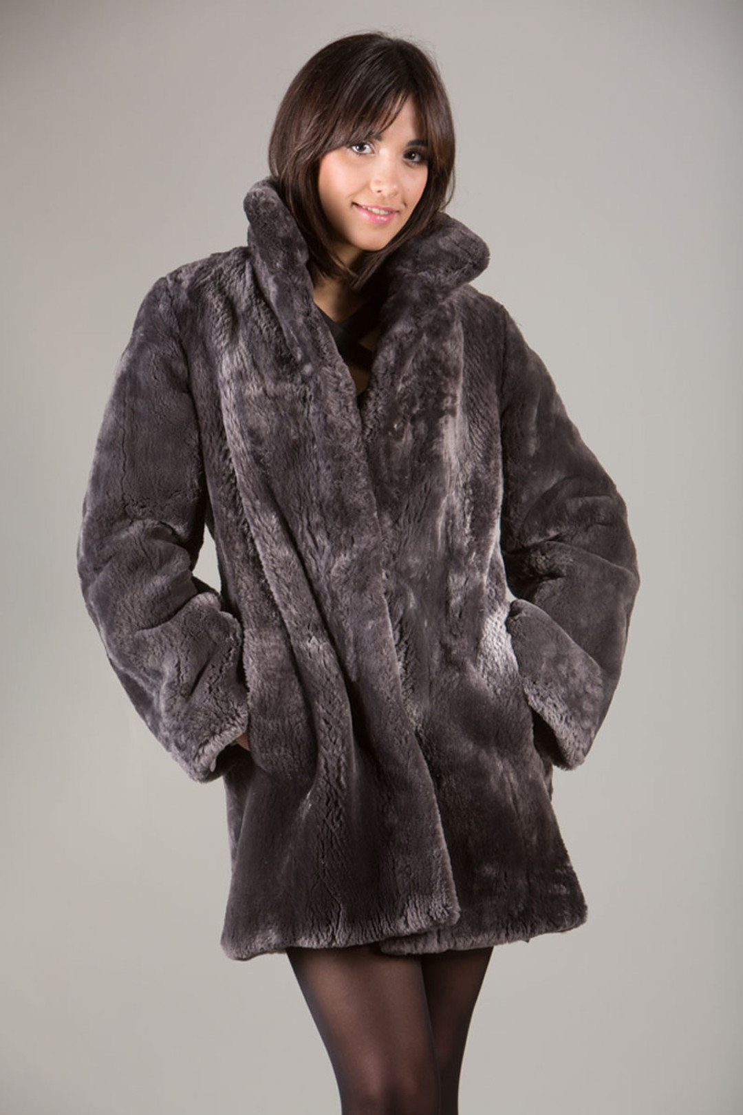 Gray Sheared Beaver Fur Coat mid hip length Gray Sheared Beaver Fur Coat mid hip length